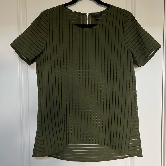 JCREW J. Crew Deep Forest Green Shadow Stripe Blouse SZ 6 - Picture 6 of 7